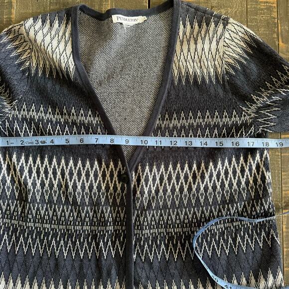 Pendleton Linen Navy Blue Aztec Style Print One Button Cardigan Size S - Picture 4 of 8